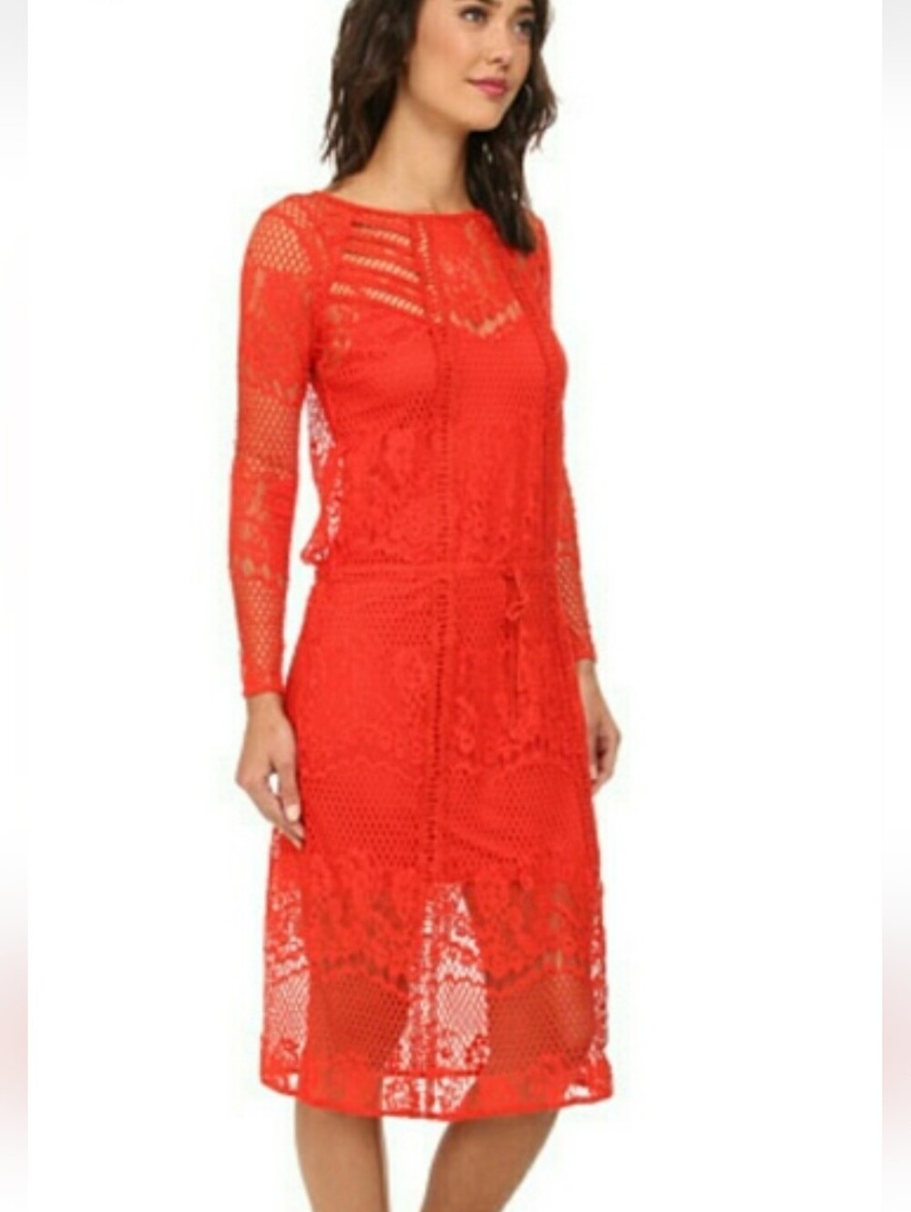 Free People Pimento Luna Red Lace Crochet Midi Maxi Dress L